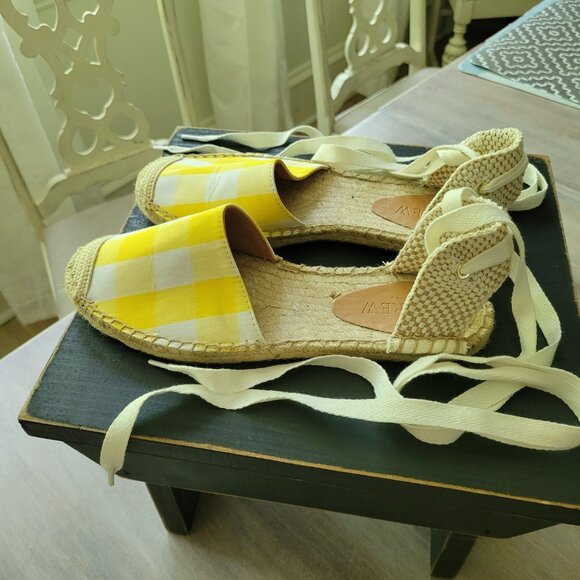 J. Crew D'Orsay lace-up espadrilles Yellow Tan  Style AX8398 Size 6.5 - Picture 2 of 8